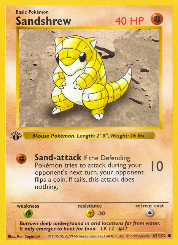 Sandshrew #62 Base Set 1st Edition Pokémon card
