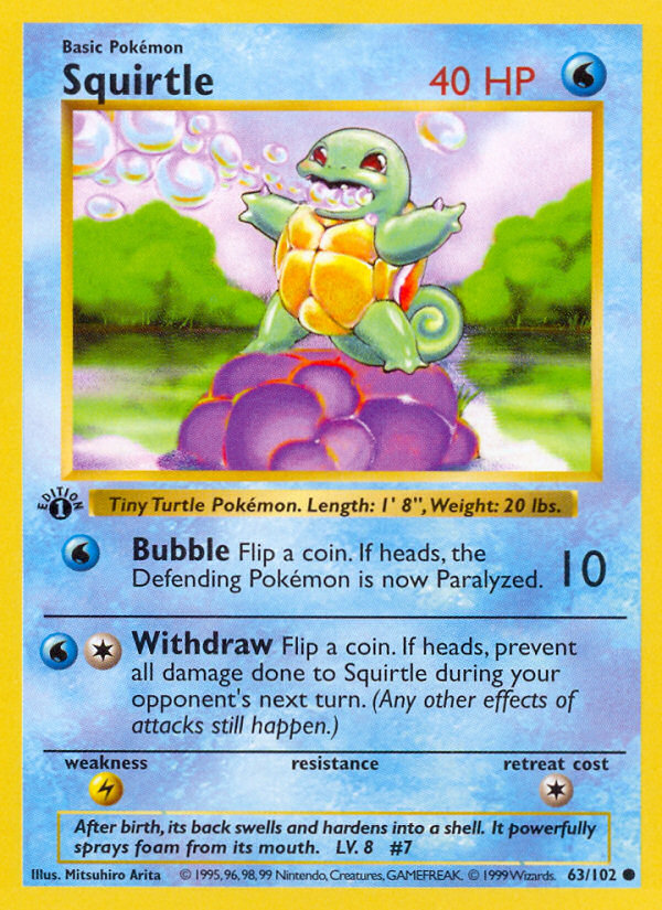 Squirtle #63 Base Set 1st Edition Pokémon card