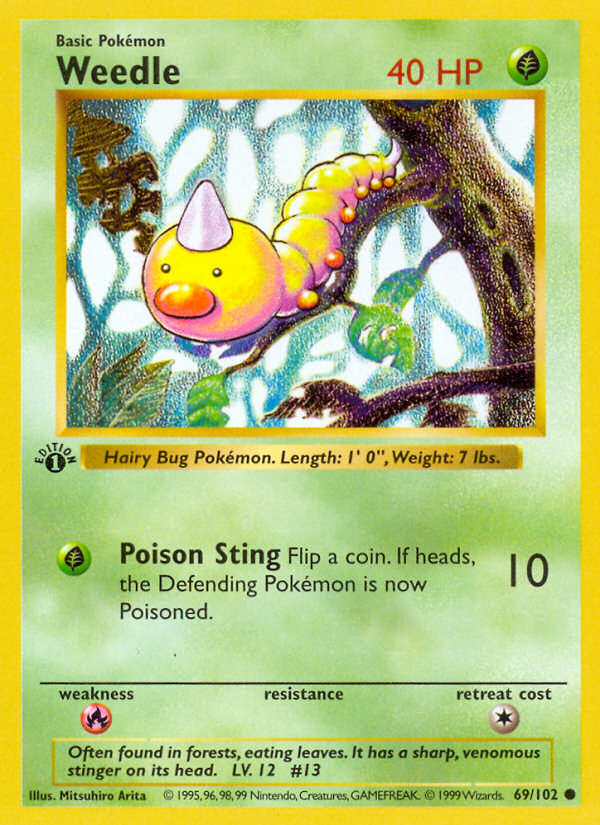 Weedle #69 Base Set 1st Edition Pokémon card