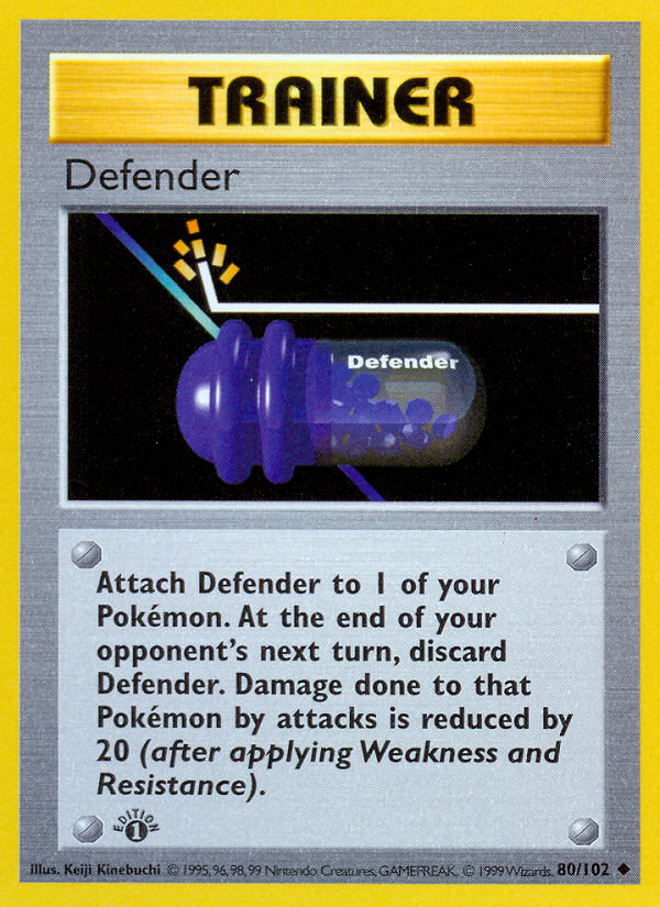 Defender #80 Base Set 1st Edition Pokémon card