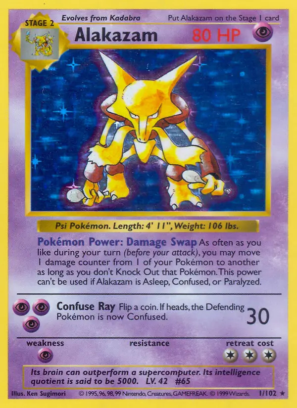 Alakazam #1 Base Set Shadowless Pokémon card