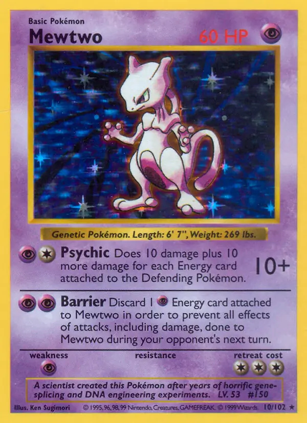 Mewtwo #10 Base Set Shadowless Pokémon card
