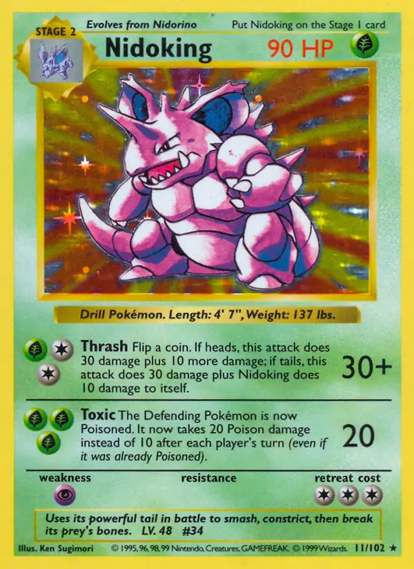 Nidoking #11 Base Set Shadowless Pokémon card
