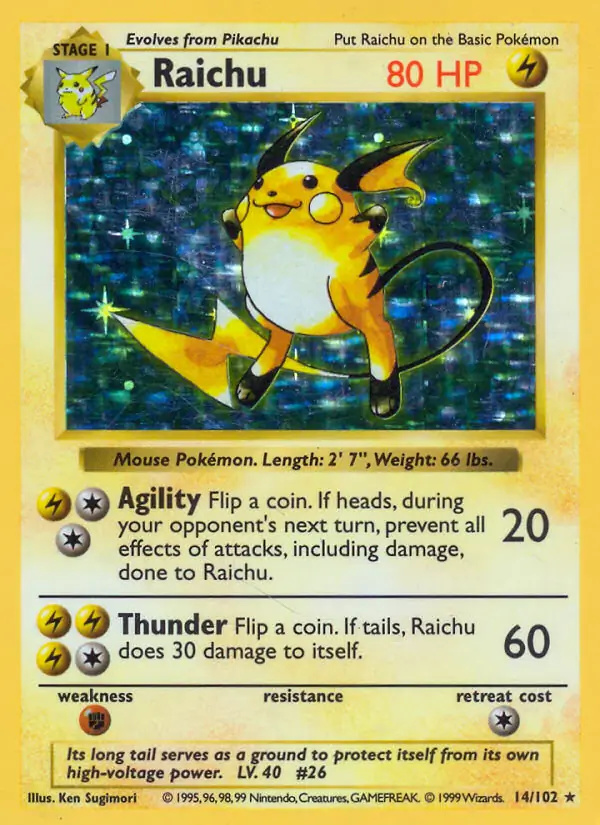 Raichu #
                                14 Base Set Shadowless Pokémon card