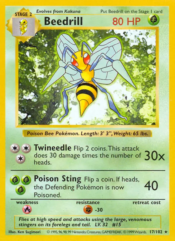 Beedrill #17 Base Set Shadowless Pokémon card