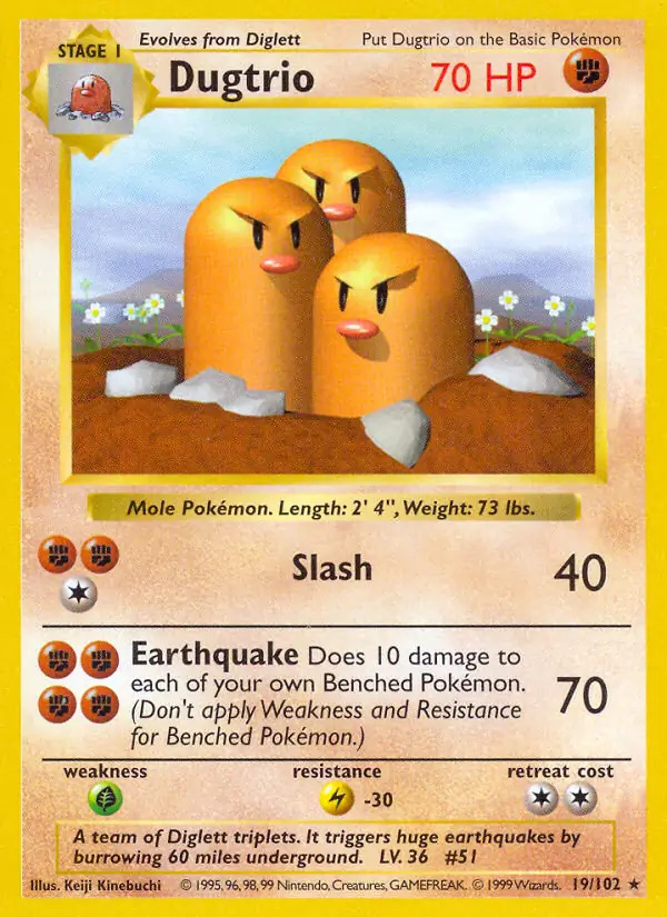 Dugtrio #
                                19 Base Set Shadowless Pokémon card