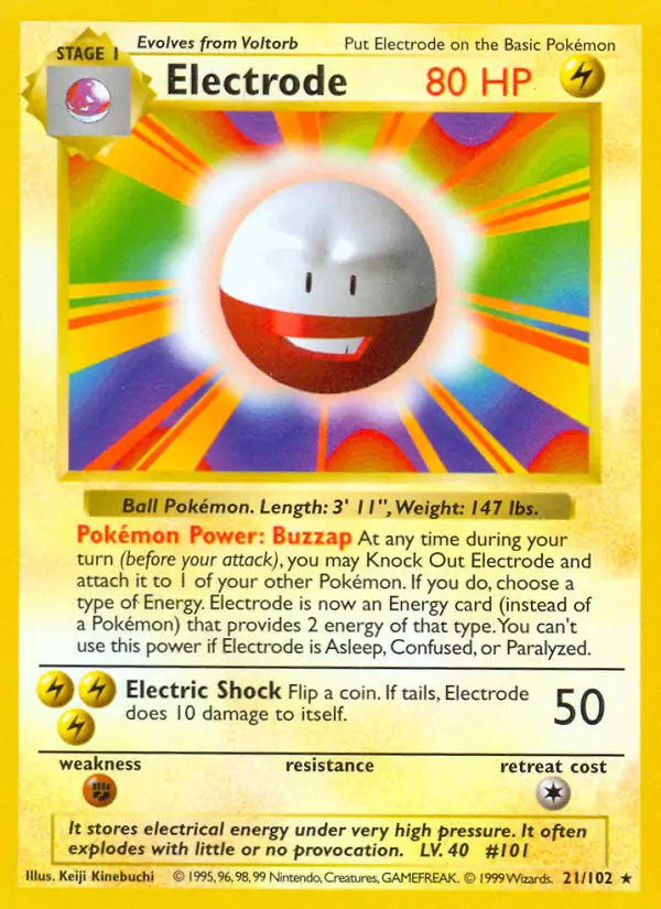 Electrode #21 Base Set Shadowless Pokémon card