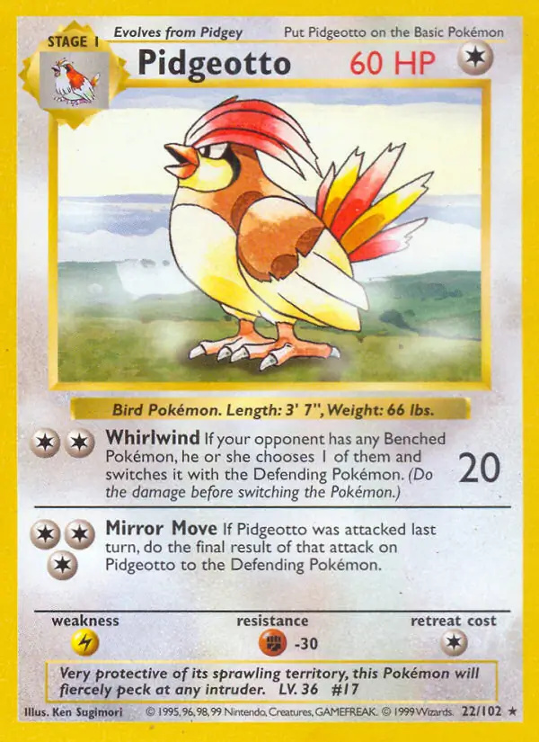 Pidgeotto #22 Base Set Shadowless Pokémon card