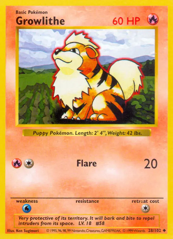 Growlithe #
                                28 Base Set Shadowless Pokémon card