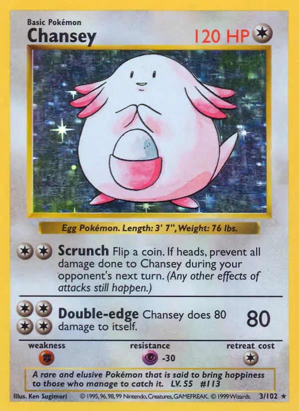 Chansey #3 Base Set Shadowless Pokémon card