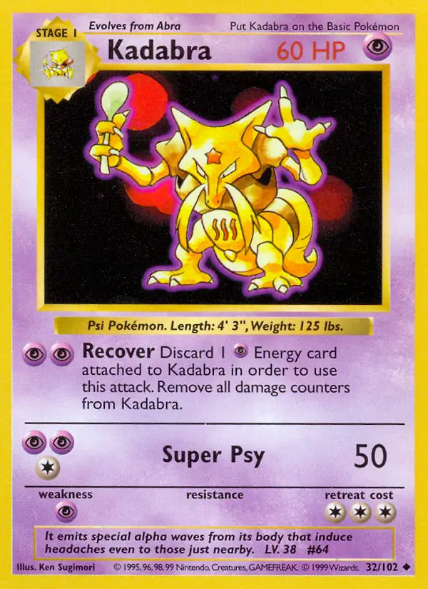 Kadabra #
                                32 Base Set Shadowless Pokémon card