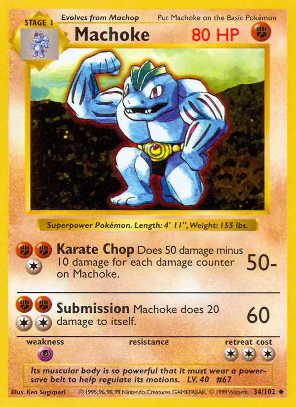 Machoke #34 Base Set Shadowless Pokémon card