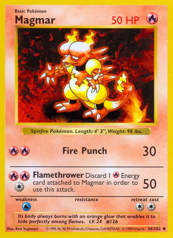 Magmar #36 Base Set Shadowless Pokémon card