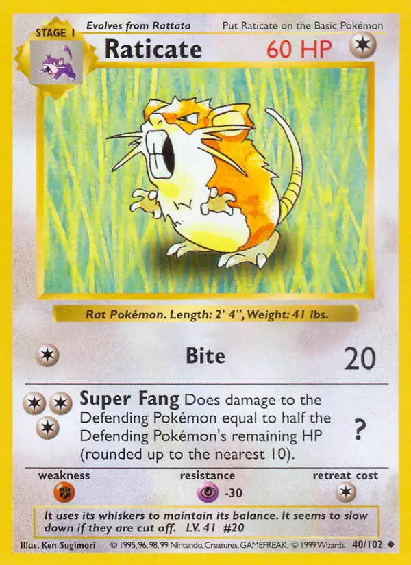 Raticate #40 Base Set Shadowless Pokémon card