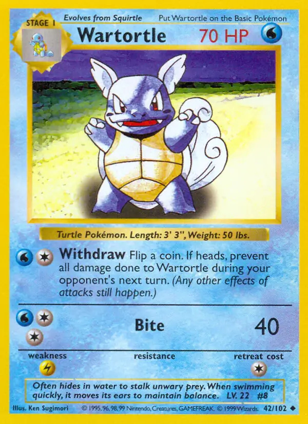Wartortle #42 Base Set Shadowless Pokémon card