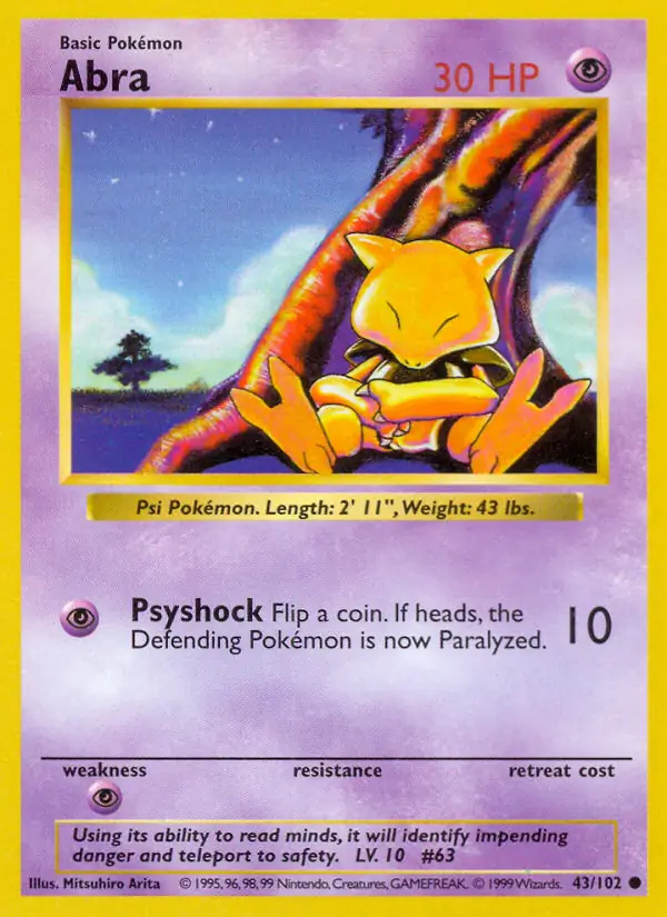 Abra #43 Base Set Shadowless Pokémon card