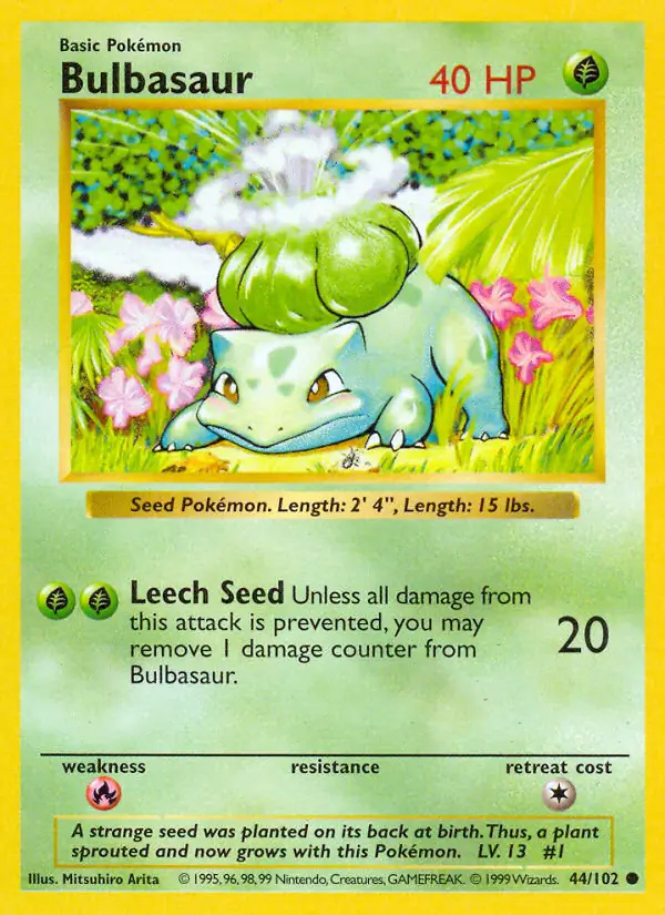 Bulbasaur #44 Base Set Shadowless Pokémon card