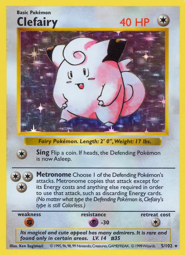 Clefairy #5 Base Set Shadowless Pokémon card