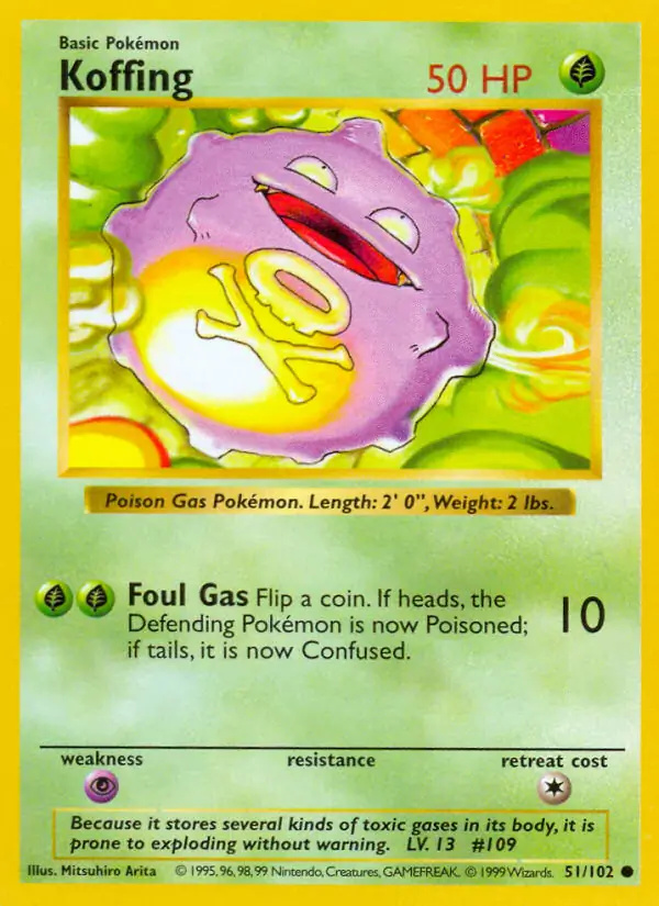 Koffing #51 Base Set Shadowless Pokémon card