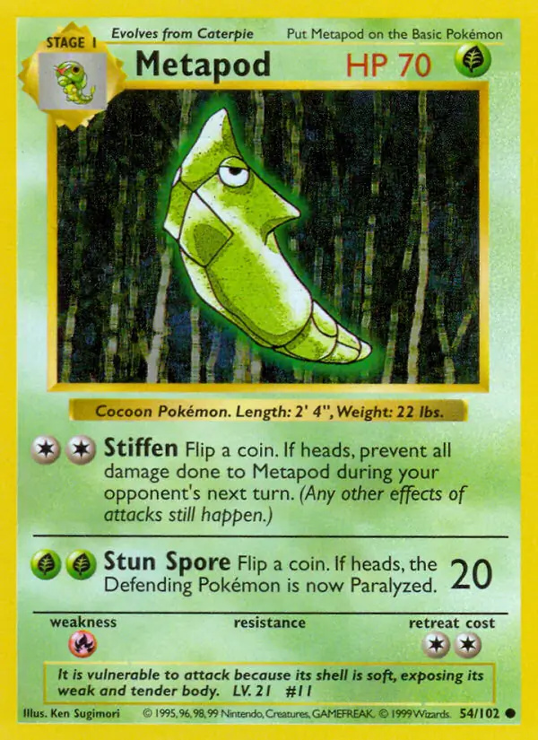 Metapod #54 Base Set Shadowless Pokémon card