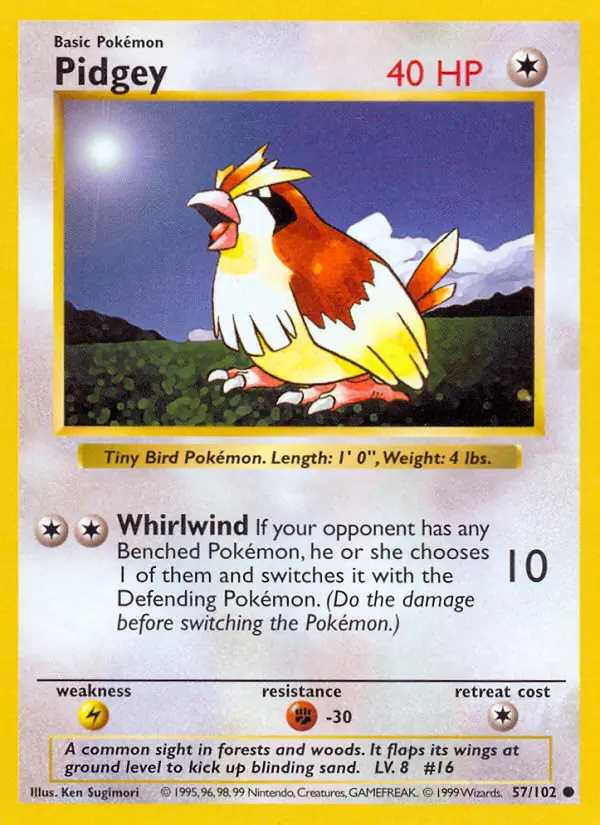 Pidgey #57 Base Set Shadowless Pokémon card