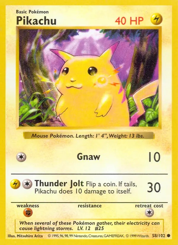 Pikachu #
                                58 Yellow Cheeks Base Set Shadowless Pokémon card