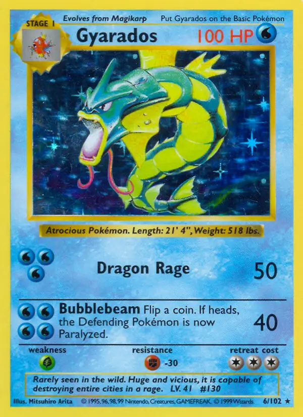 Gyarados #6 Base Set Shadowless Pokémon card