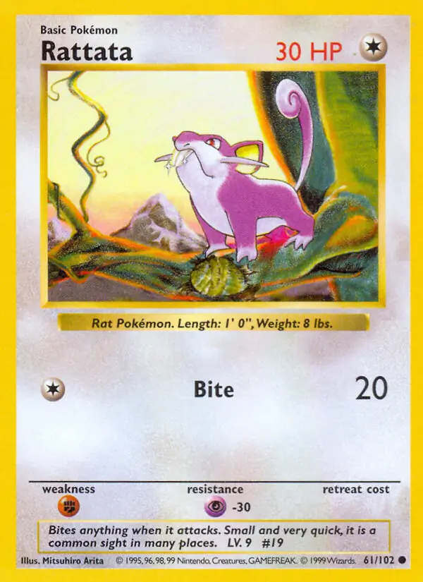 Rattata #
                                61 Base Set Shadowless Pokémon card
