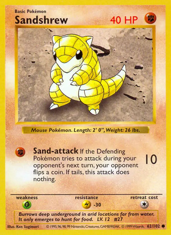 Sandshrew #
                                62 Base Set Shadowless Pokémon card