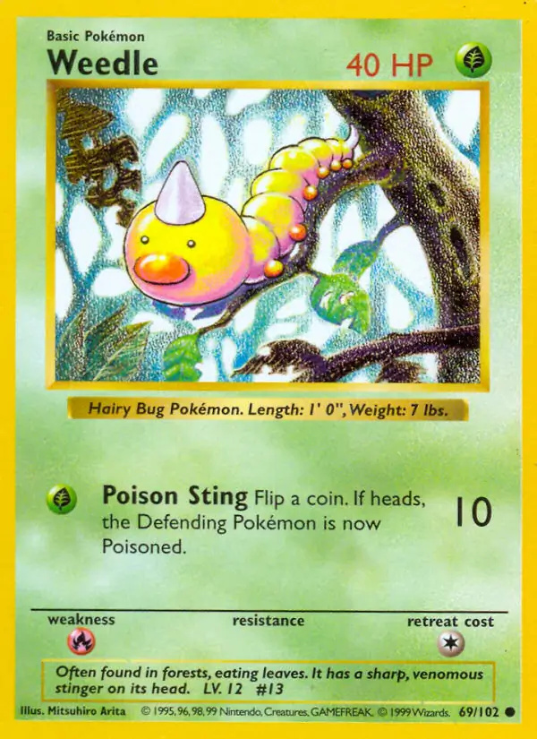 Weedle #69 Base Set Shadowless Pokémon card