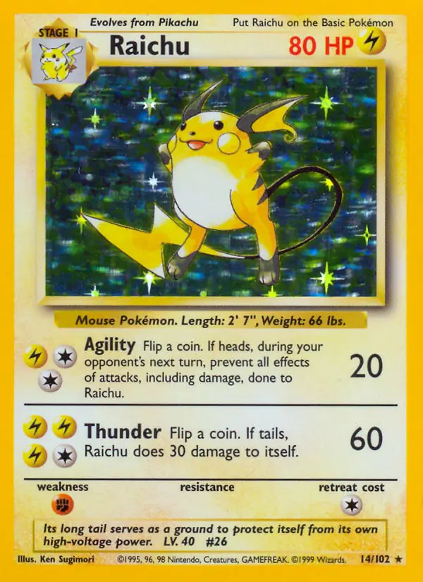 Raichu #14 Base Set Unlimited Pokémon card