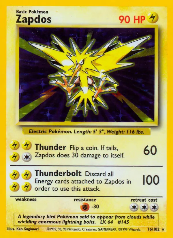 Zapdos #16 Base Set Unlimited Pokémon card