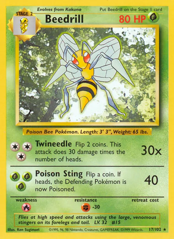 Beedrill #17 Base Set Unlimited Pokémon card
