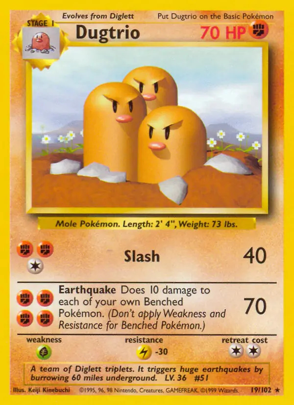 Dugtrio #19 Base Set Unlimited Pokémon card