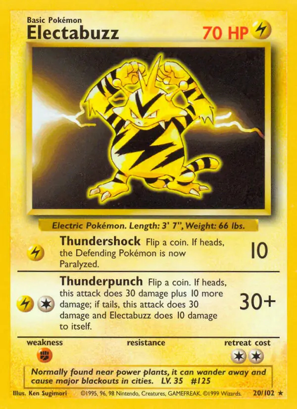 Electabuzz #20 Base Set Unlimited Pokémon card
