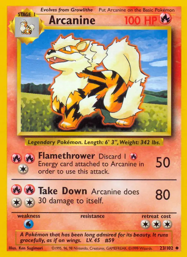 Arcanine #23 Base Set Unlimited Pokémon card