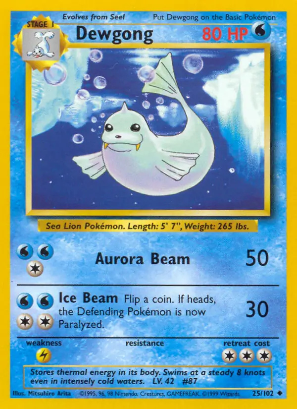 Dewgong #25 Base Set Unlimited Pokémon card