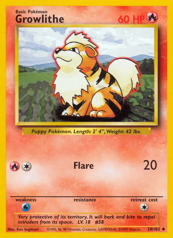 Growlithe #28 Base Set Unlimited Pokémon card