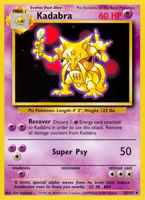 Kadabra #32 Base Set Unlimited Pokémon card