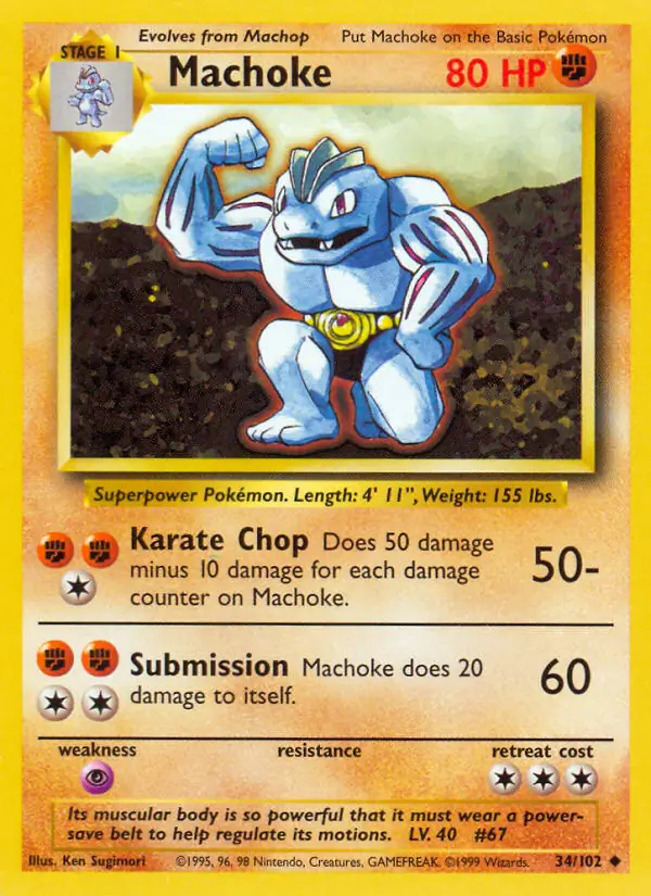 Machoke #34 Base Set Unlimited Pokémon card