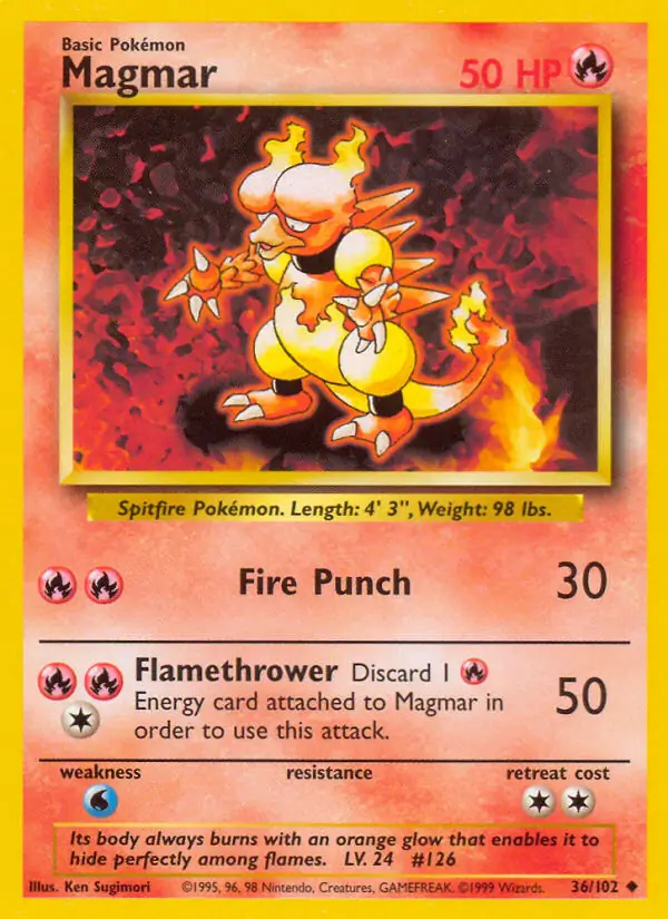 Magmar #36 Base Set Unlimited Pokémon card