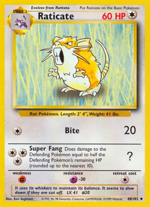 Raticate #40 Base Set Unlimited Pokémon card