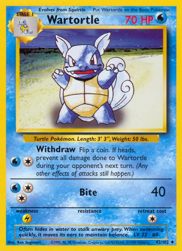 Wartortle #42 Base Set Unlimited Pokémon card