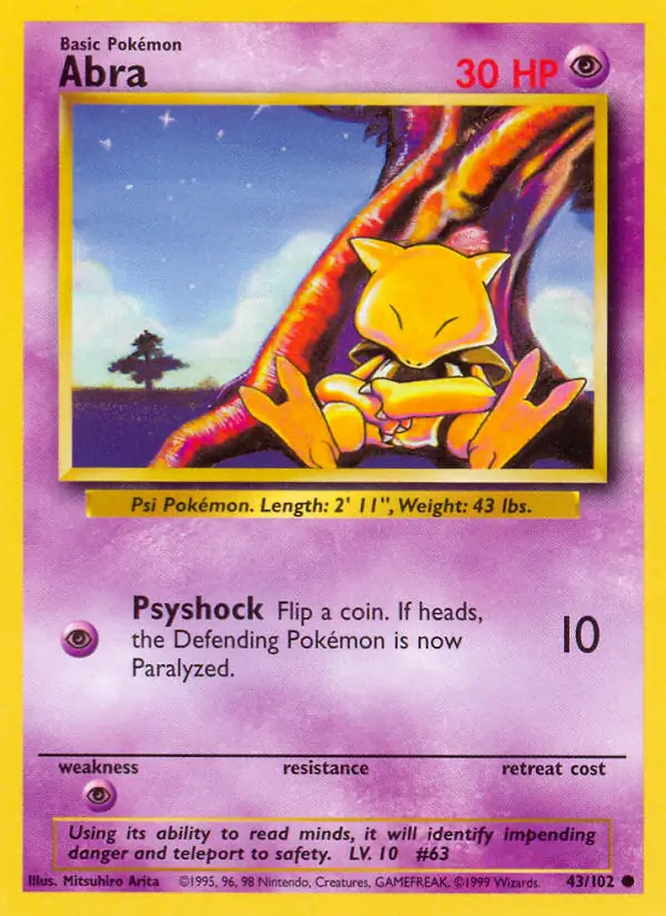 Abra #43 Base Set Unlimited Pokémon card