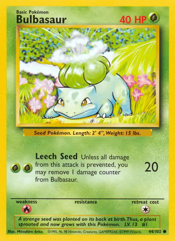 Bulbasaur #44 Base Set Unlimited Pokémon card