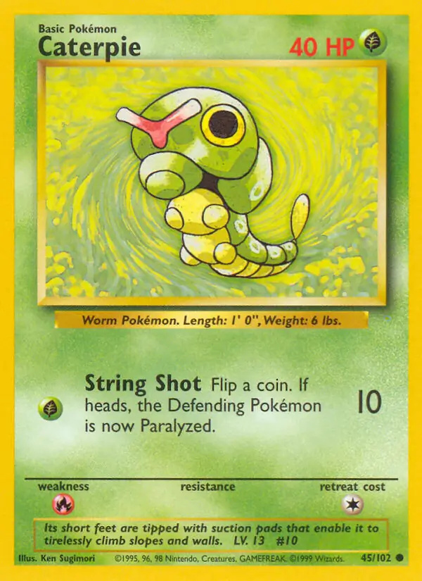 Caterpie #45 Base Set Unlimited Pokémon card