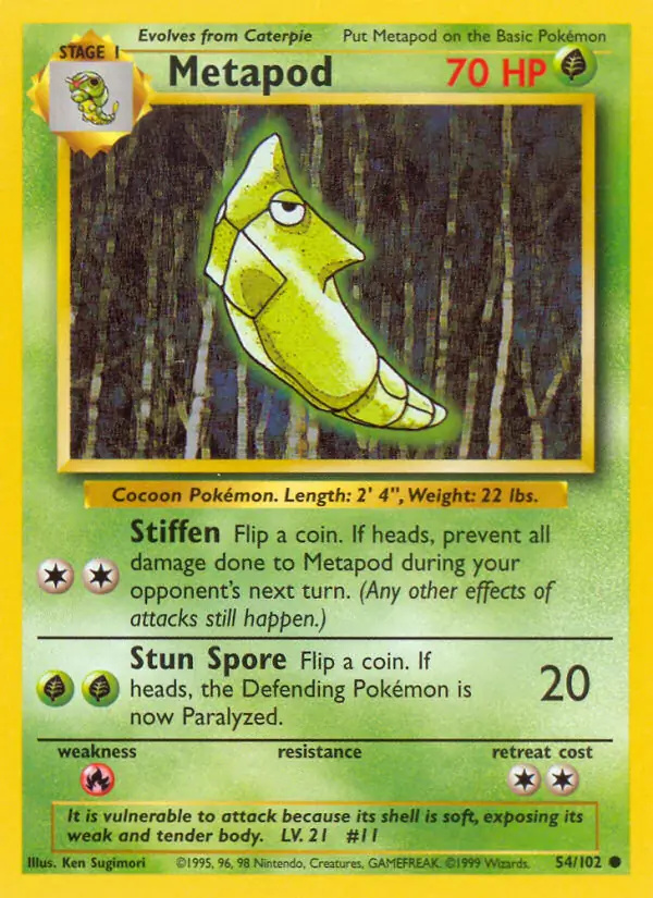 Metapod #54 Base Set Unlimited Pokémon card