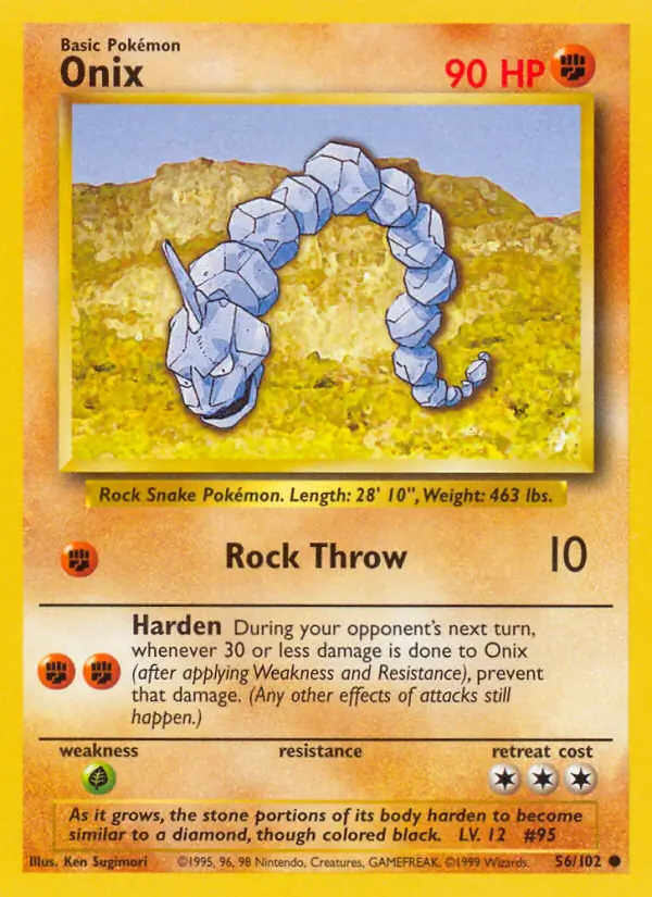 Onix #56 Base Set Unlimited Pokémon card