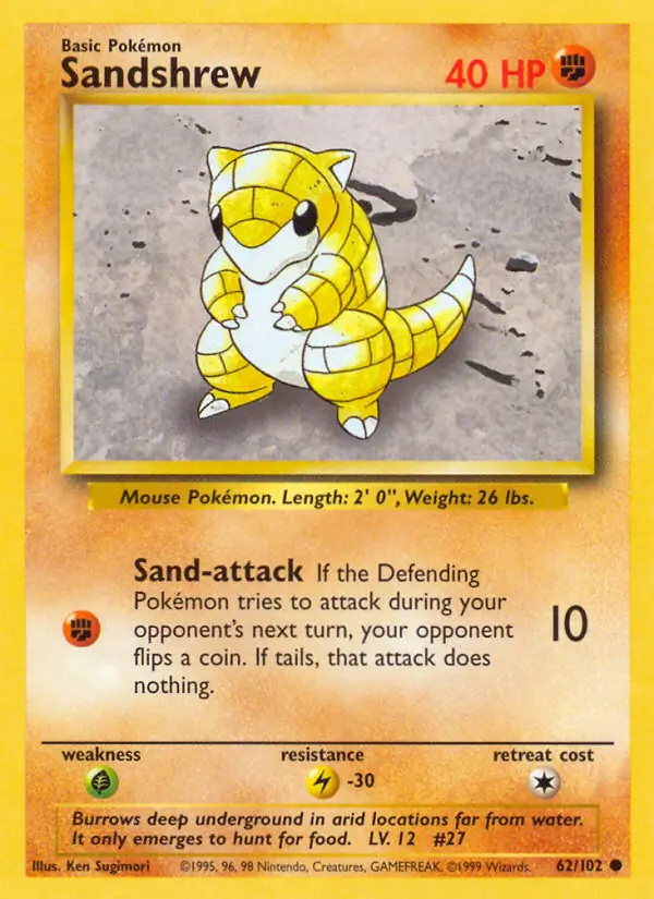 Sandshrew #62 Base Set Unlimited Pokémon card