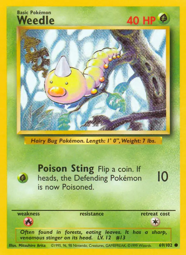 Weedle #69 Base Set Unlimited Pokémon card
